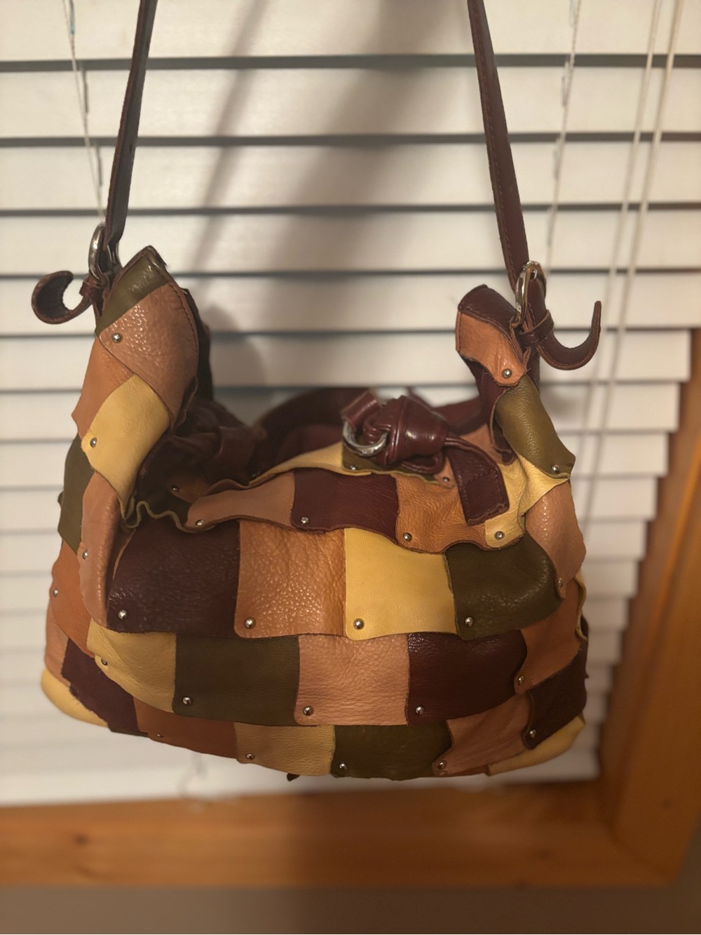 Makowsky Leather Studded Patchwork Slouchy Hobo EUC Y2K - Picture 5 of 8